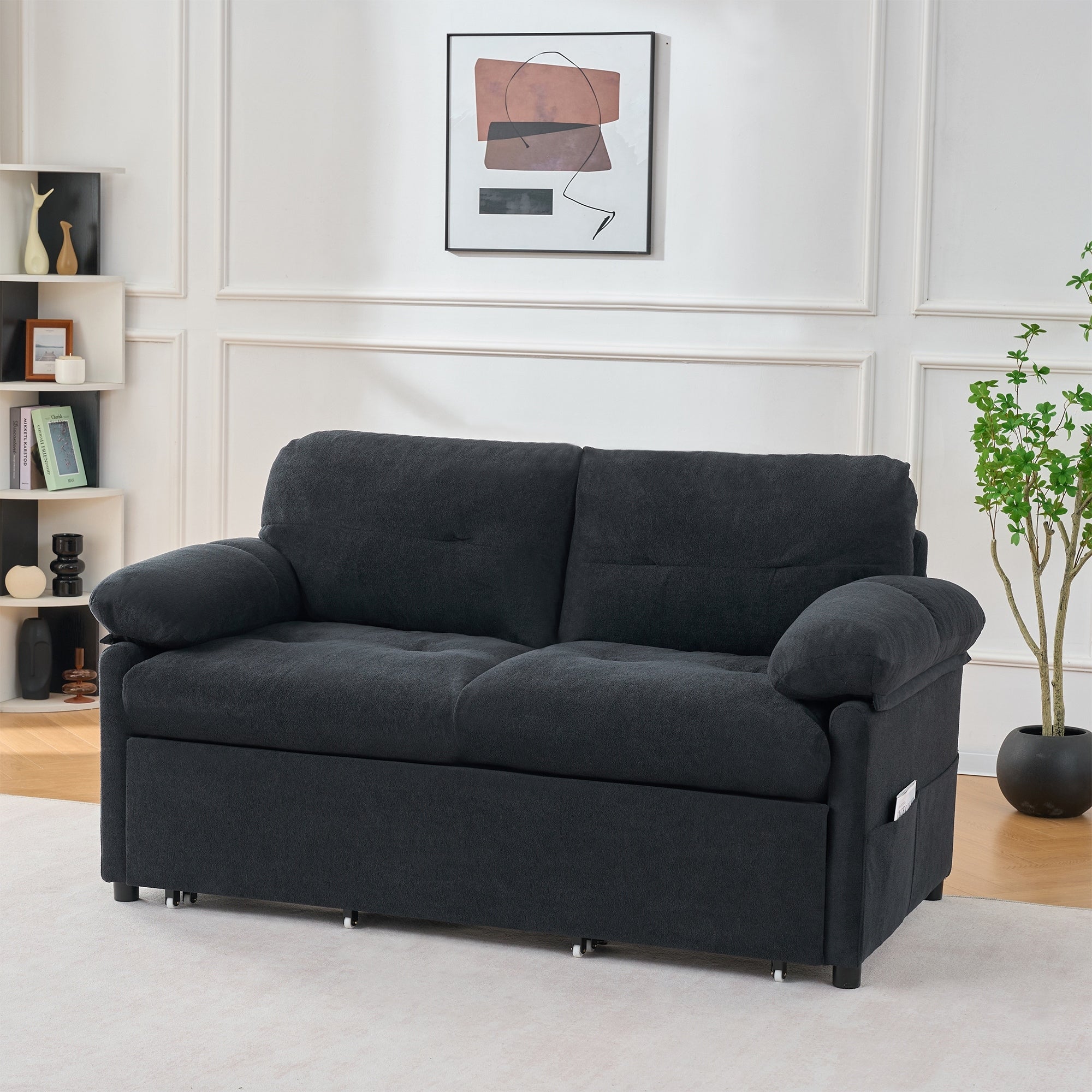 Rory 71 Chenille 3 In 1 Convertible Pull Out Sofa Bed Queen Size Bed With Side Storage