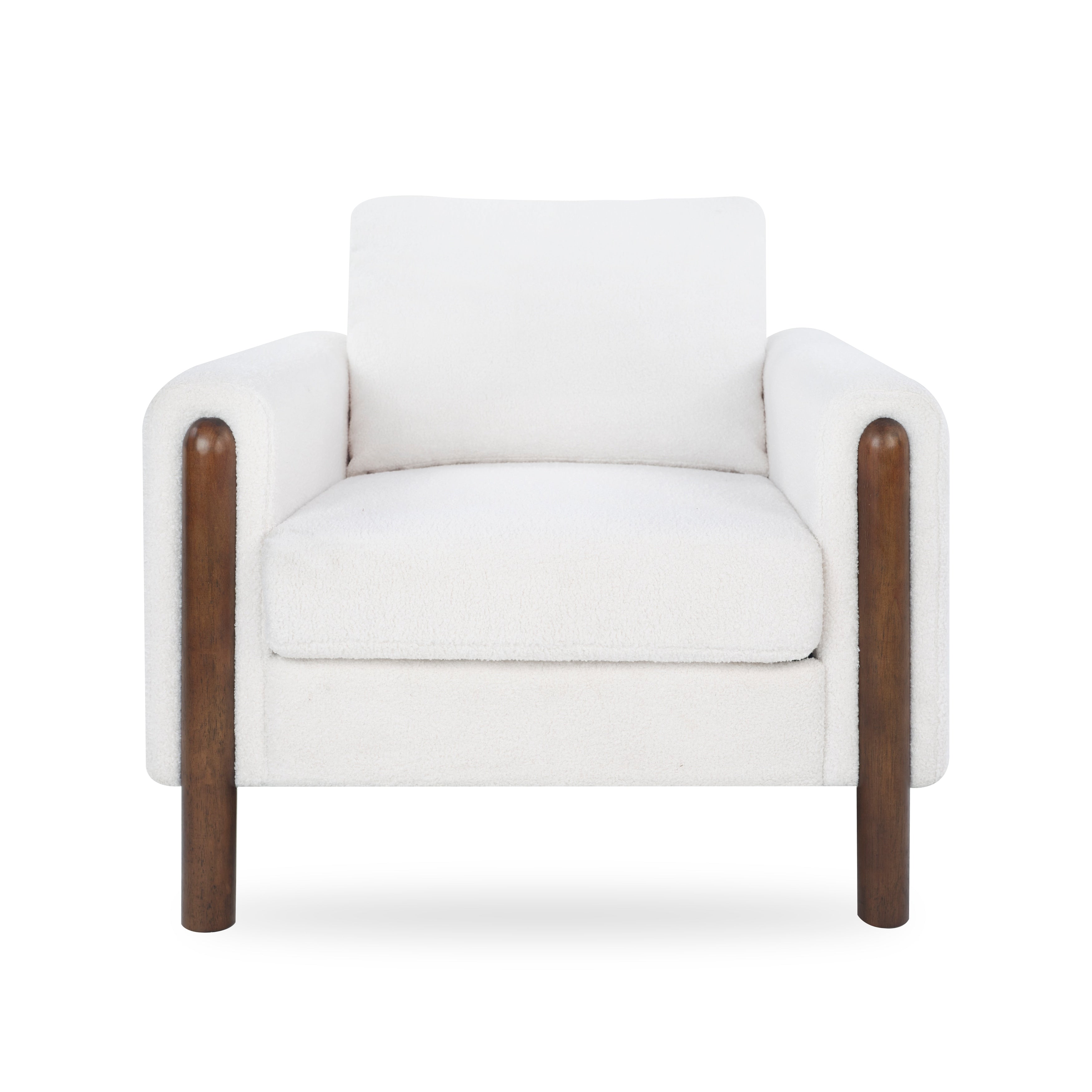 Gdfstudio Rowan Emrys Teddy Fabric Accent Chair With Walnut Legs And Curved Handrails Single Sofa