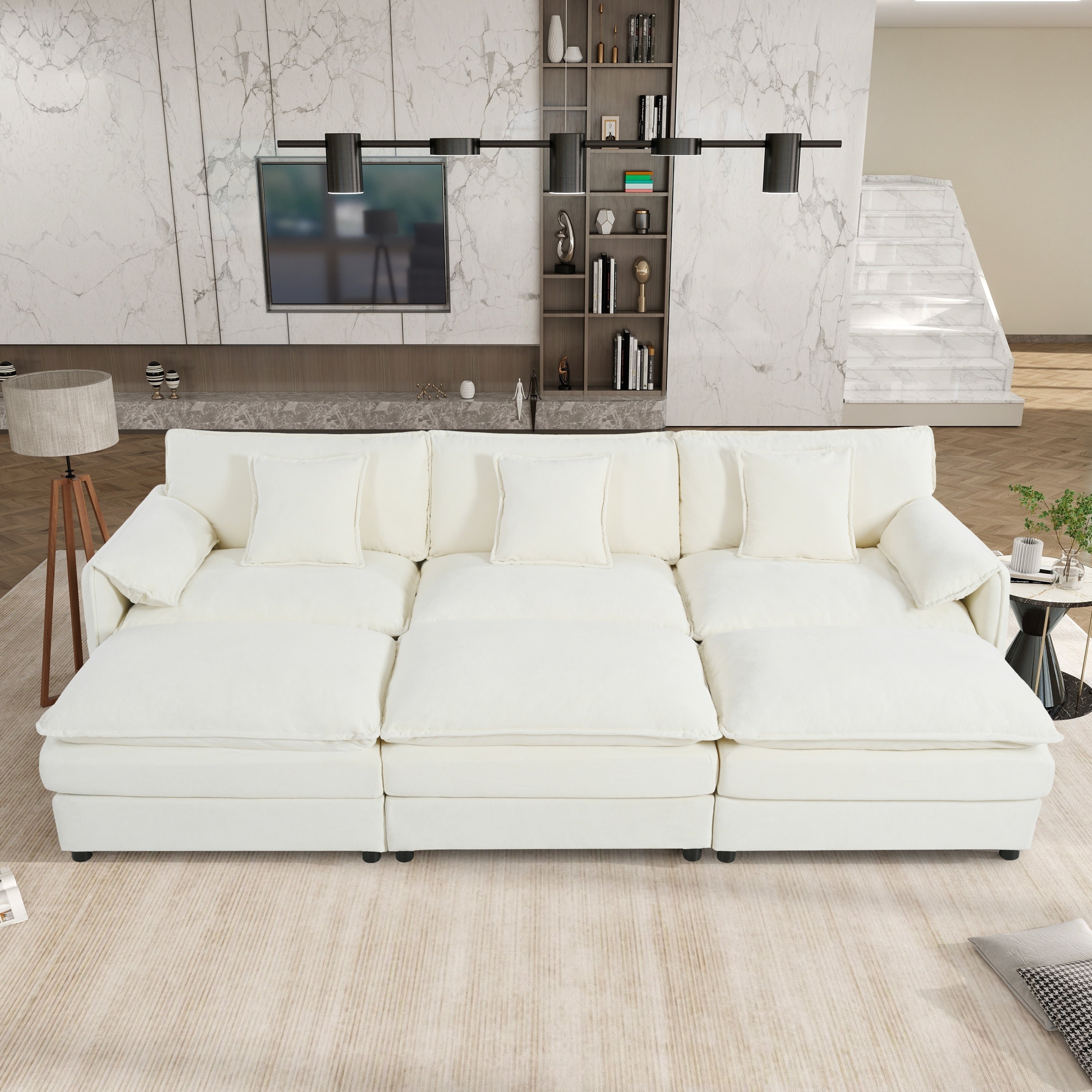 Gdfstudio Sage 109 Deep Seat Modular Cloud Chenille Sofa Sleeper With 3 Ottomans