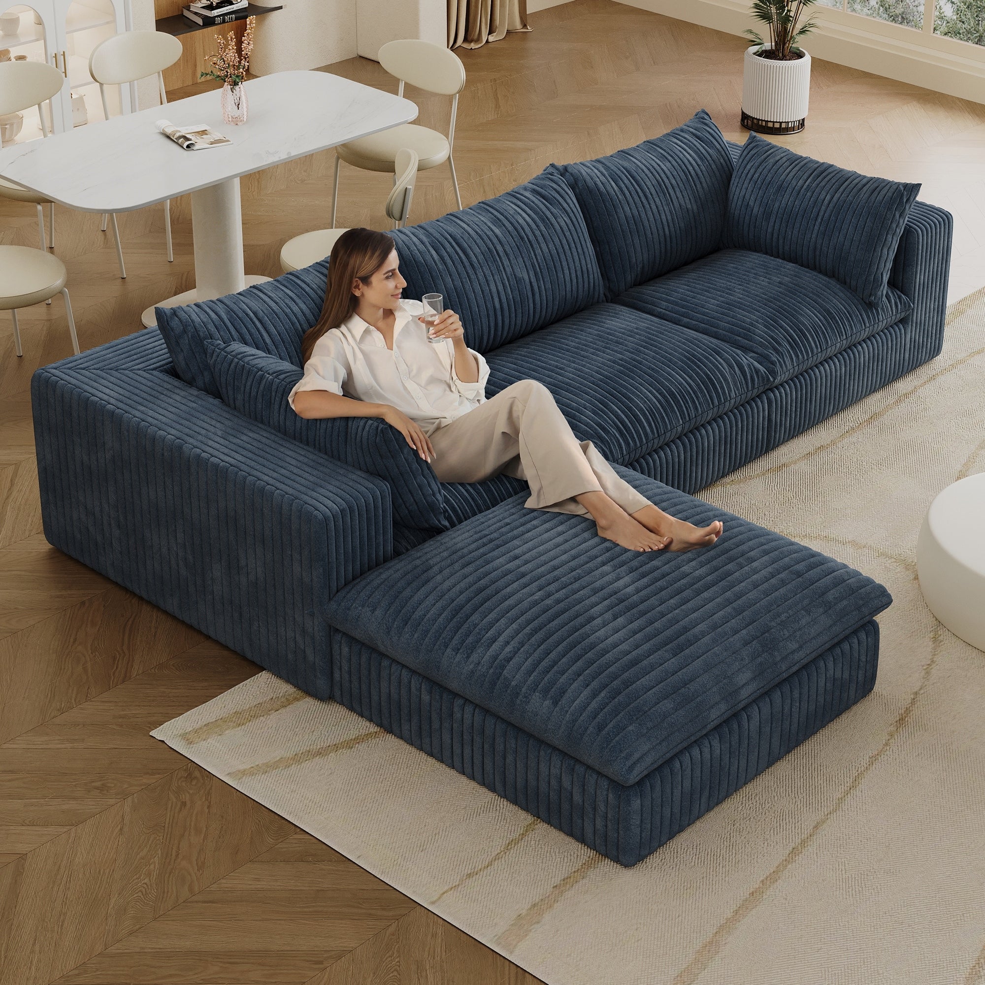 Gdfstudio Sage 118.2 Feather Filled Cloud Sofa Corduroy Modular Couch No Assembly Diy Combination