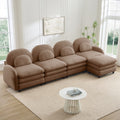 Gdfstudio Tatum Teddy Fabric 4 Seat Sectional Sofa With Movable Ottoman And Double Layer Cushions