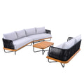 Gdfstudio Thalassa Outdoor Acacia Wood Metal 4 Piece Conversation Set With Cushion