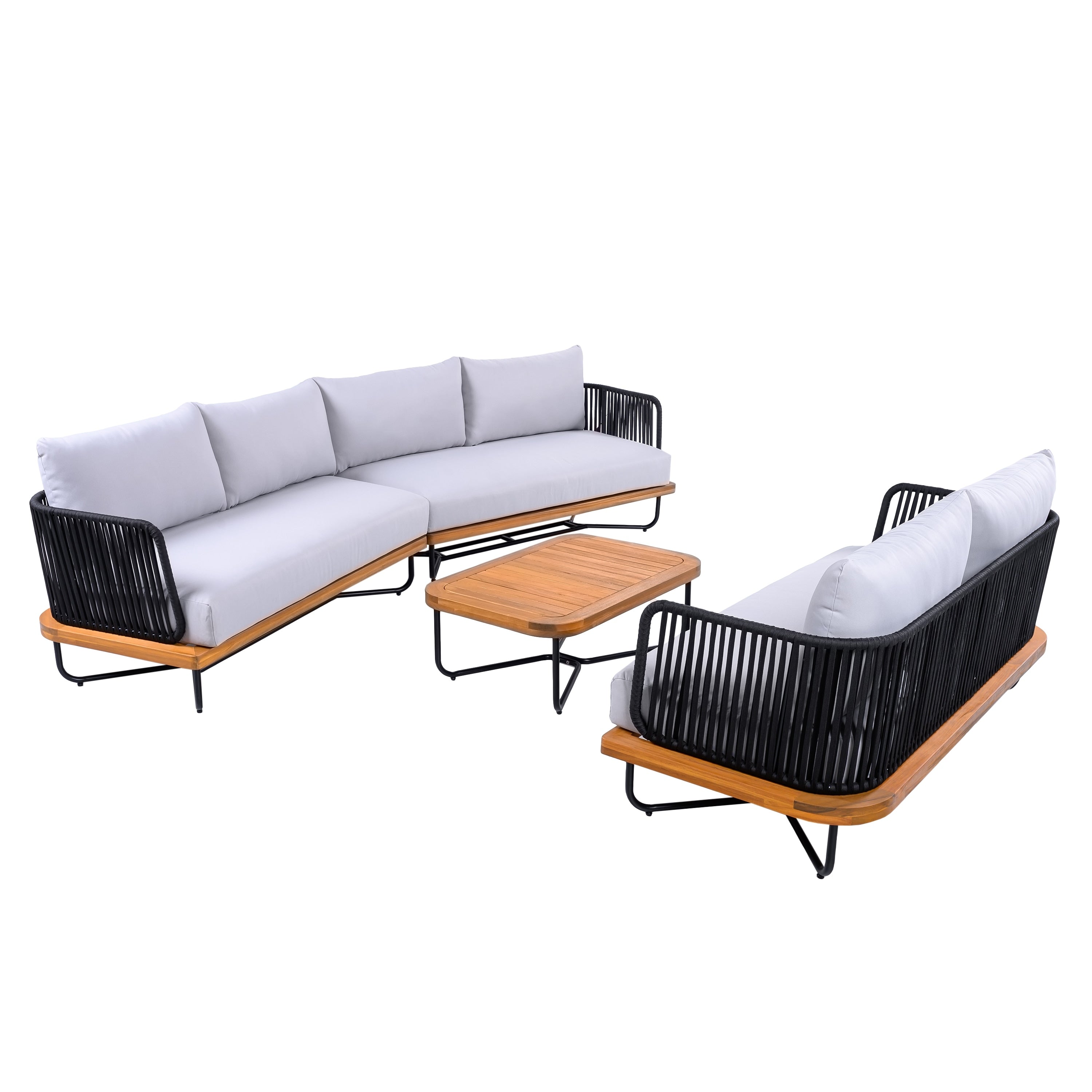 Gdfstudio Thalassa Outdoor Acacia Wood Metal 4 Piece Conversation Set With Cushion