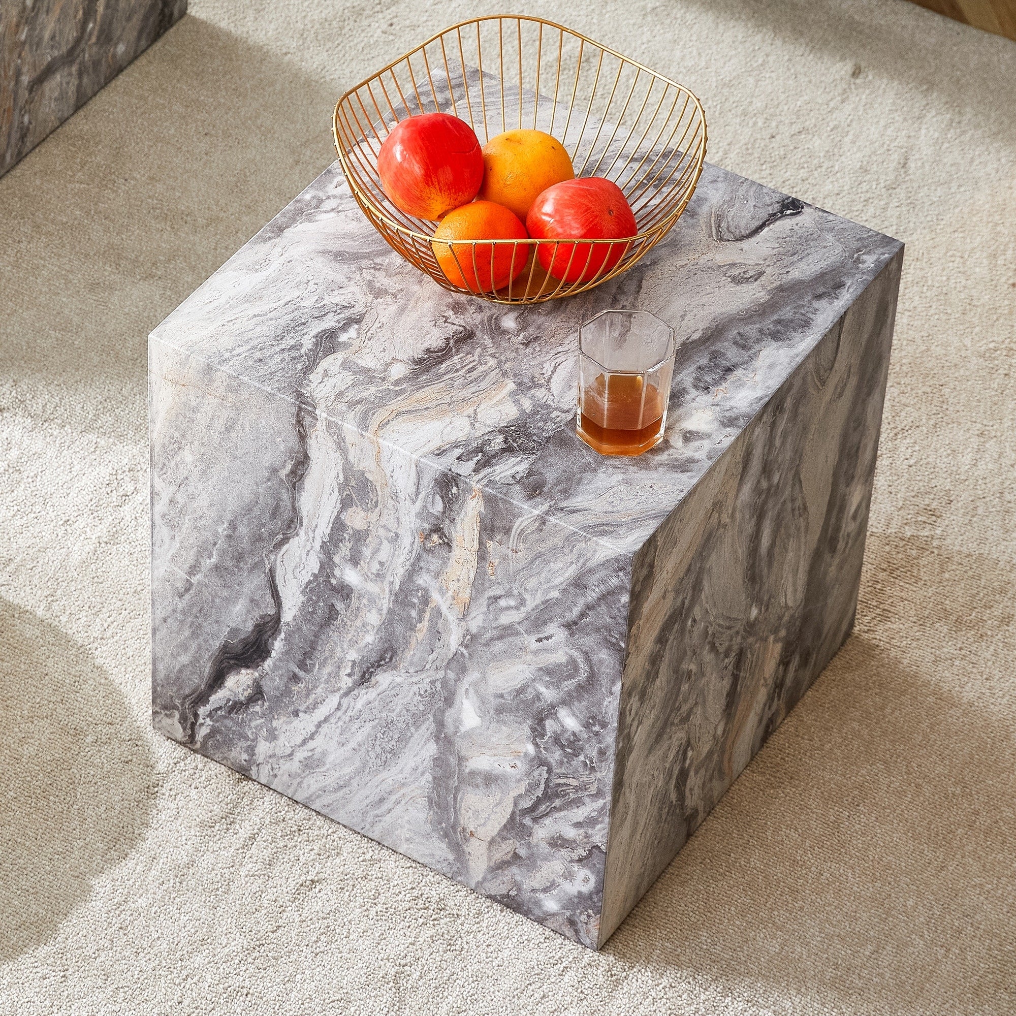 Gdfstudio Thalassine Wood Coffee Table With Sleek Marble Textured