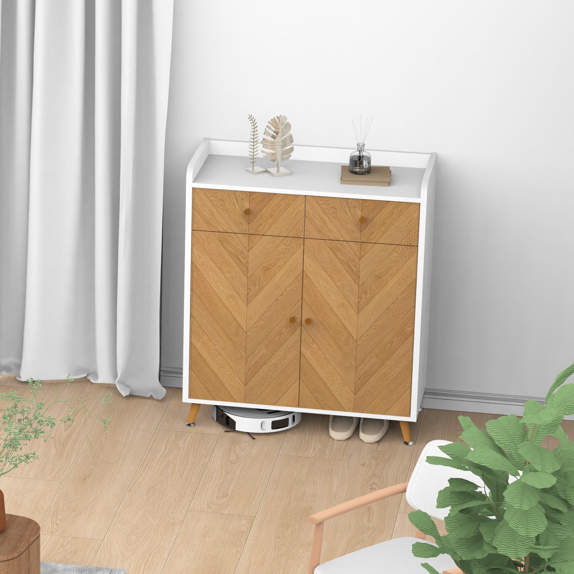 Gdfstudio Thatch Shoe Cabinet With Commercial Grade Laminate Herringbone Storage And Adjustable Shelves