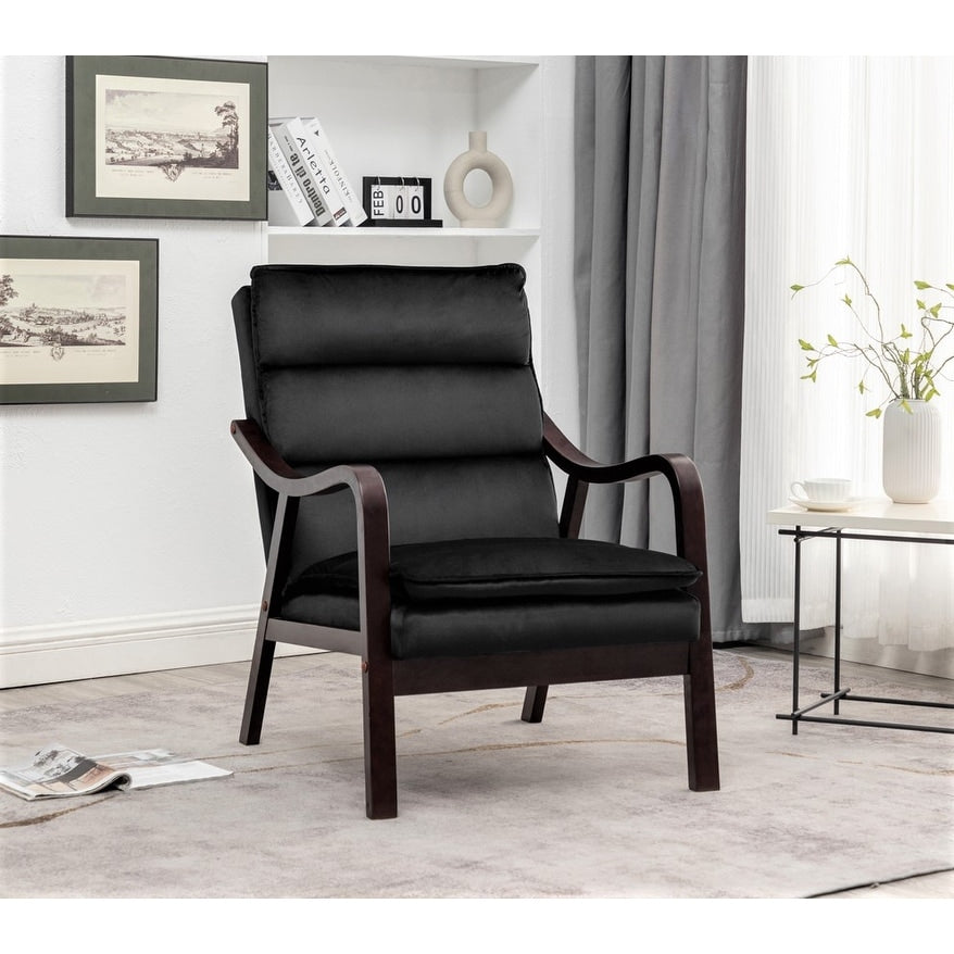 Gdfstudio Thea Mid Century Modern Light Camel Accent Chair With Wood Armrest Upholstered Reading Chair For Living Room
