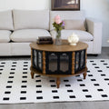 Gdfstudio Theryn Real Wood Veneer Round Coffee Table With Three Door Storage