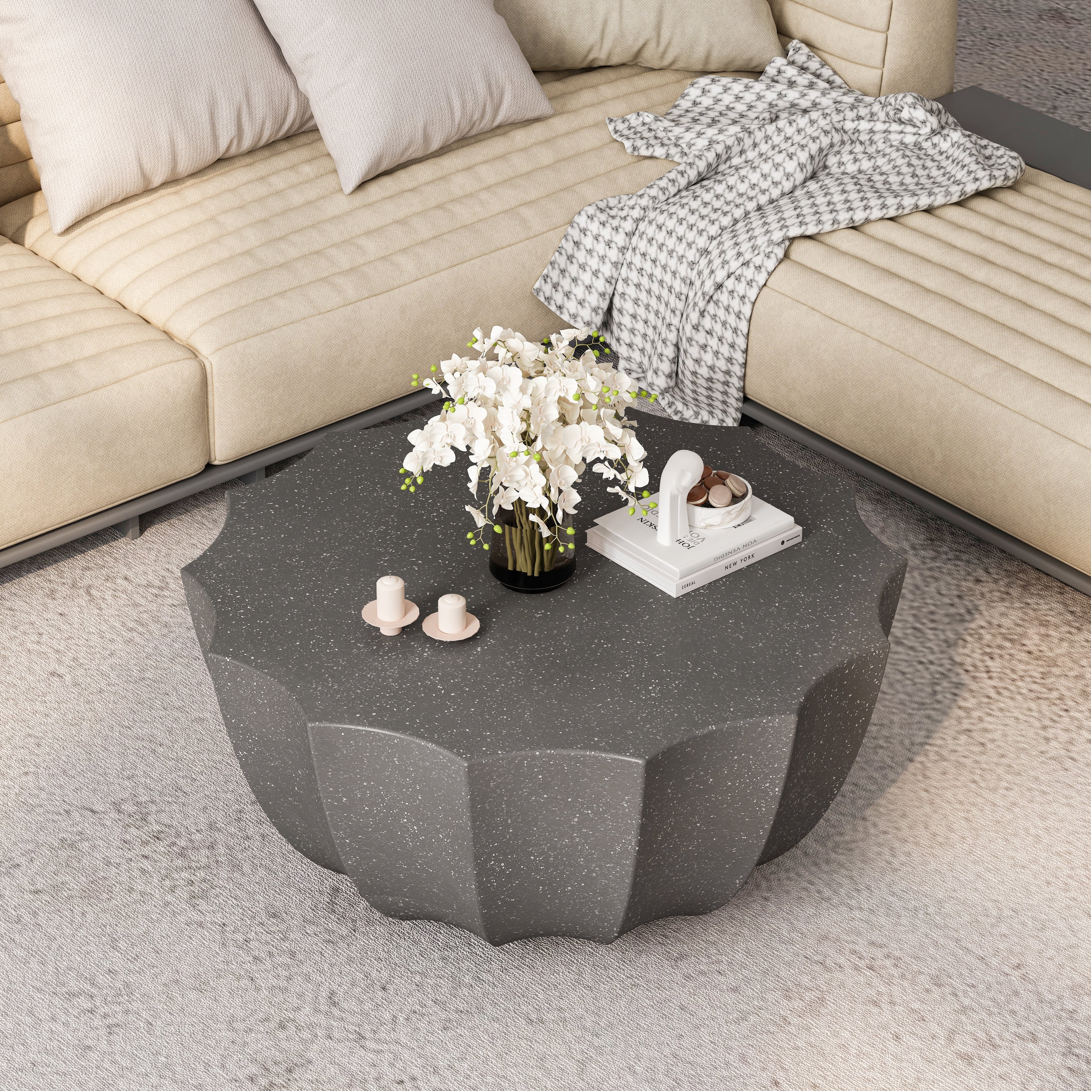 Gdfstudio Thoren Magnesium Oxide Outdoor And Indoor Coffee Table With Weather Resistant Surface