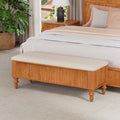 Gdfstudio Vaelorian Solid Rubberwood Storage Ottoman Bench With Linen Seat