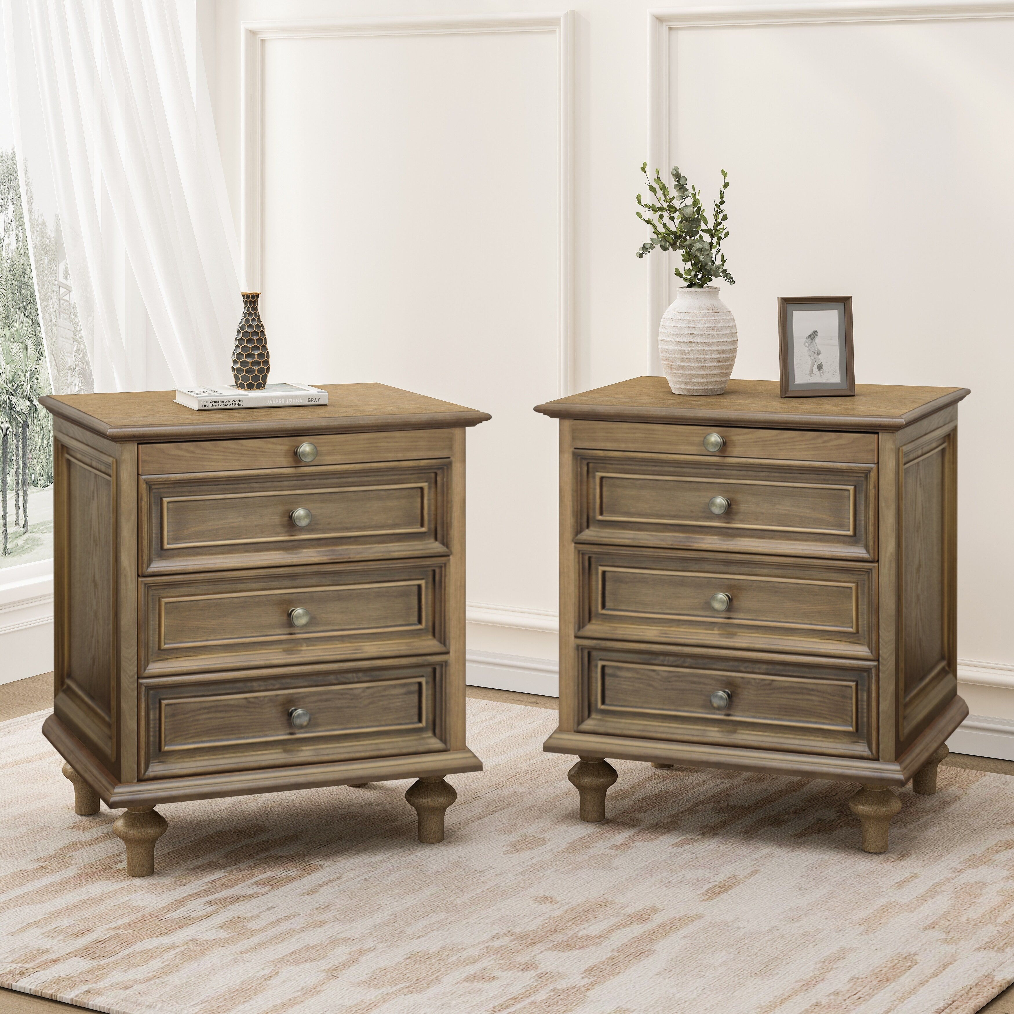 Gdfstudio Vespertine Solid Wood 4 Drawer Nightstand With Pull Out Tray