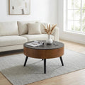 Gdfstudio Veyrion Carved Round Coffee Table With Storage And Mid Century Modern Design