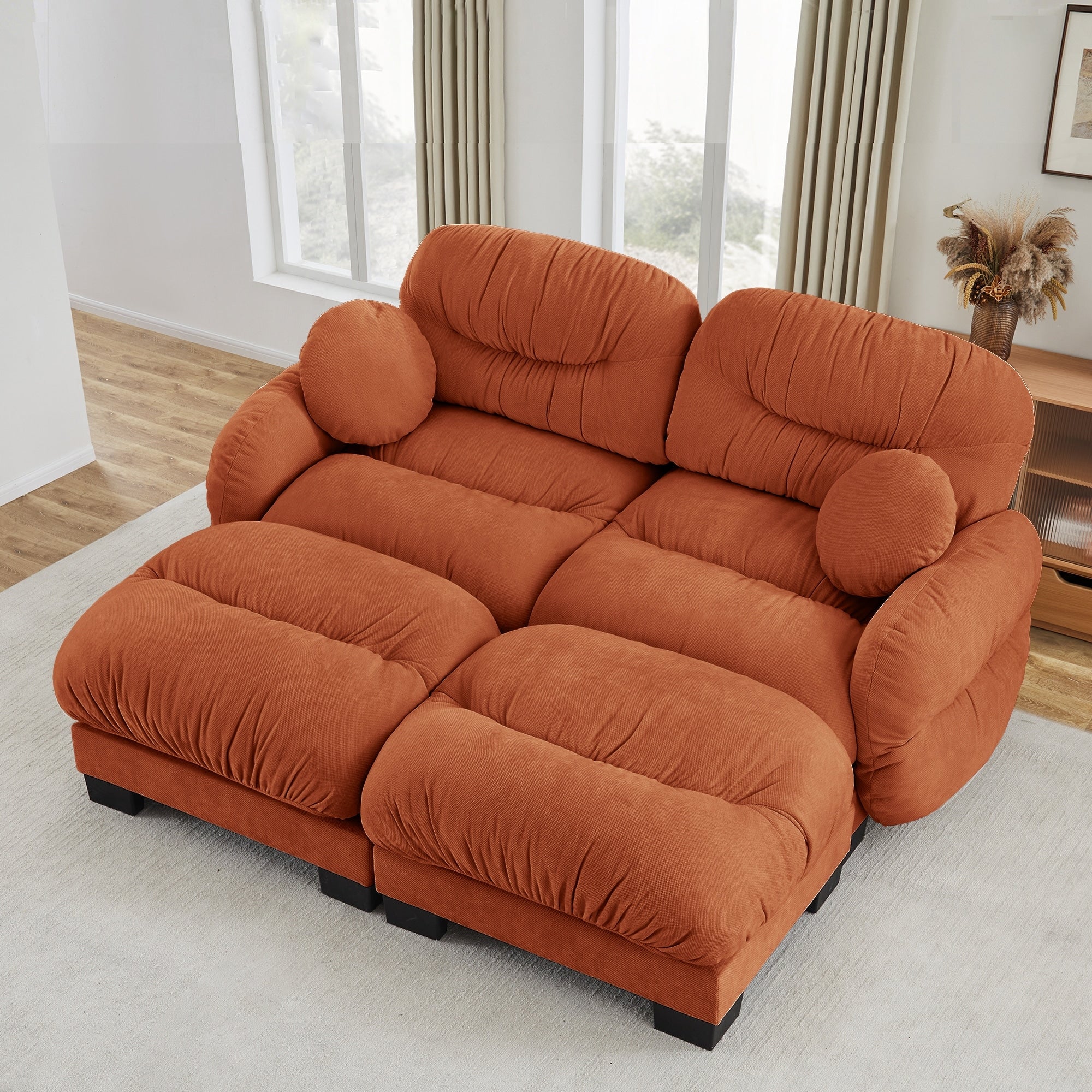 Gdfstudio Weston L Shaped 2 Seater Chenille Modular Sofa With 2 Ottomans And Pleated Backrest