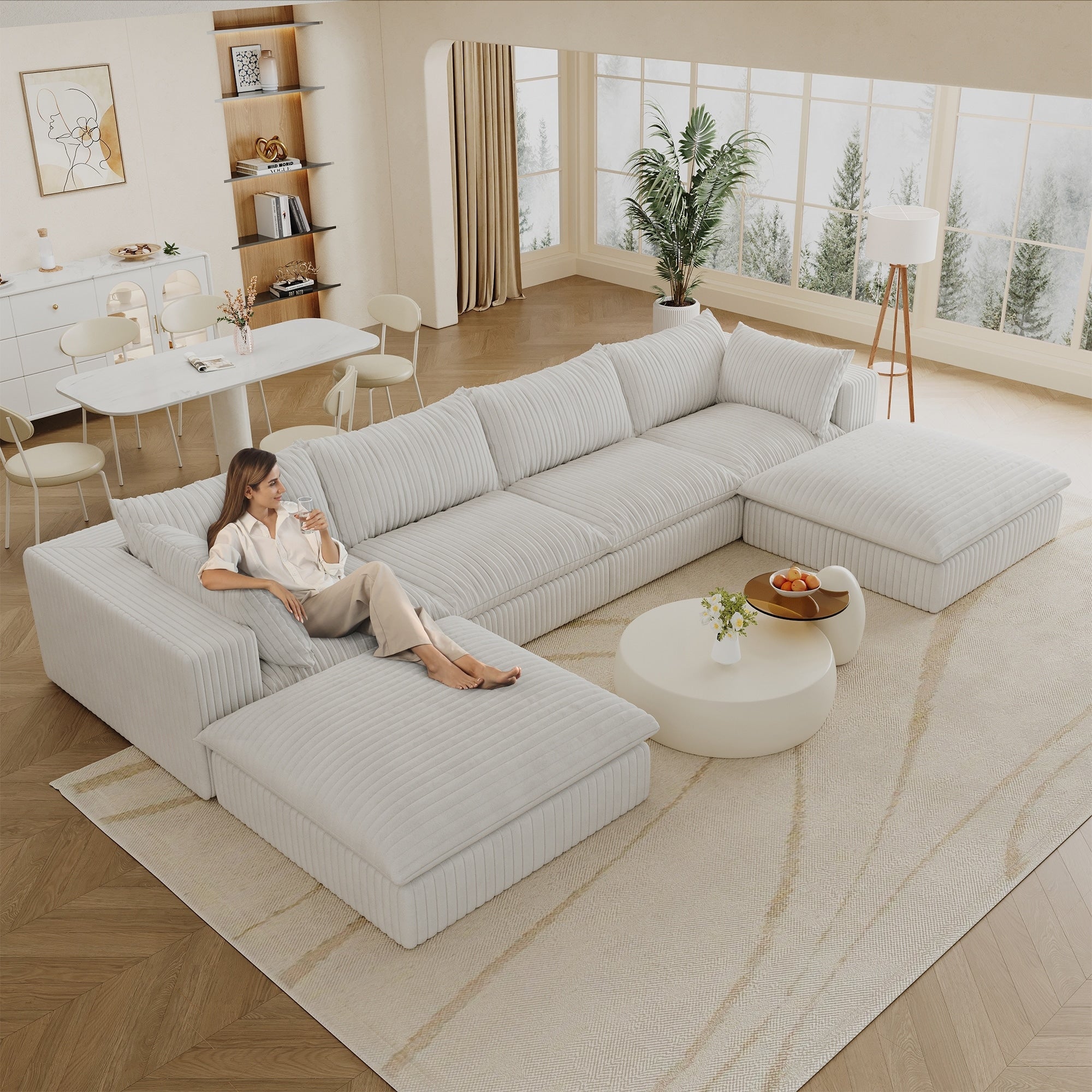 Gdfstudio Wren 157.6 Feather Filled Cloud Sofa Corduroy Modular Couch No Assembly Diy Combination