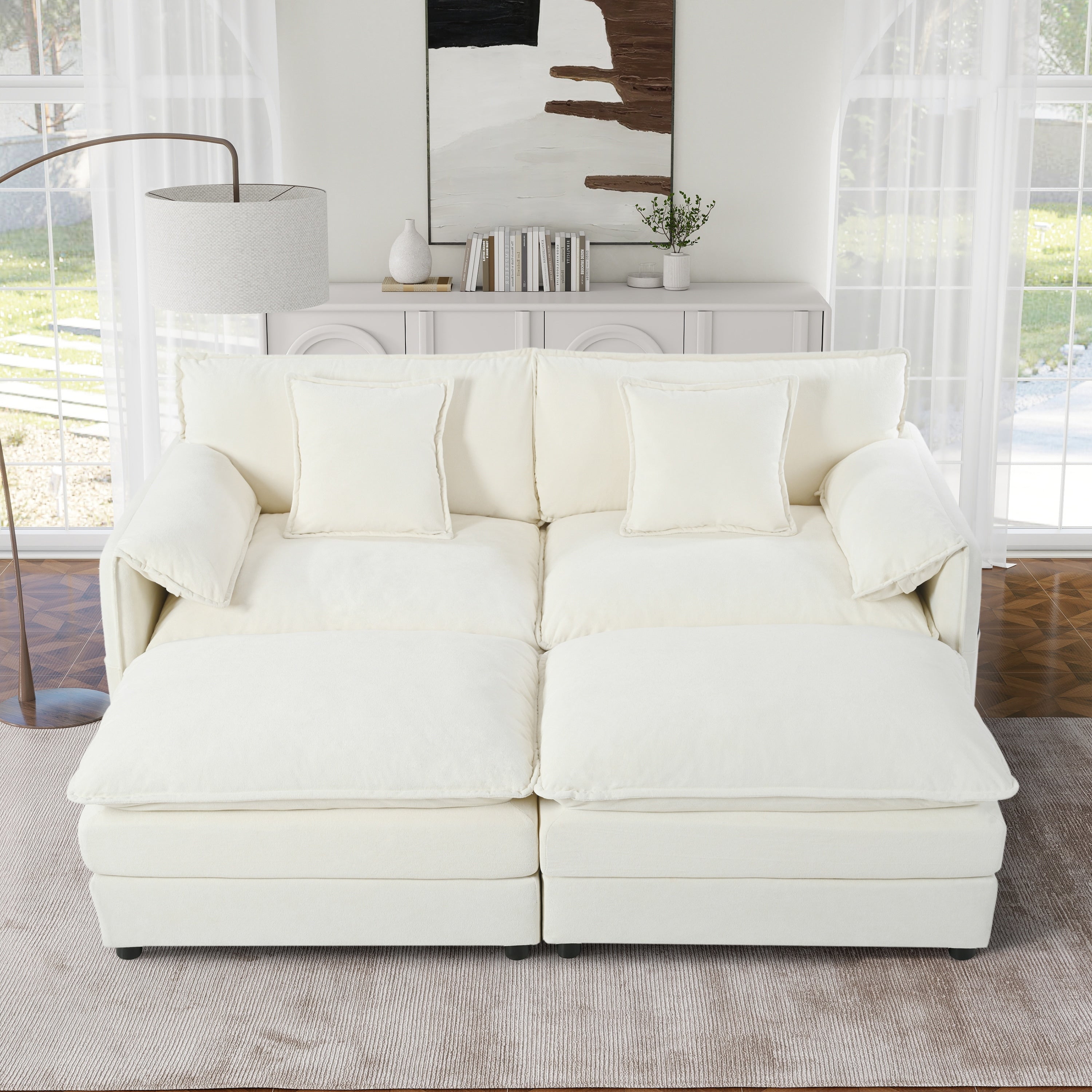 Gdfstudio Zara 75 Deep Seat Modular Cloud Sofa With 2 Ottomans Chenille Diy Combination
