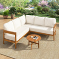 Gdfstudio Zephyr Acacia Solid Wood L Shaped Outdoor Patio Conversation Sofa Set With 6 Cushions