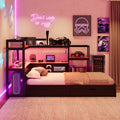 Gdfstudio Zephyr Twin Size Gaming Daybed With Integrated Desk Led Lights 3 Drawers And Charging Station