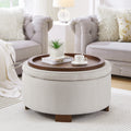 Gdfstudio Zephyrel Boucle Round Storage Ottoman With Reversible Tray Top And Hidden Storage