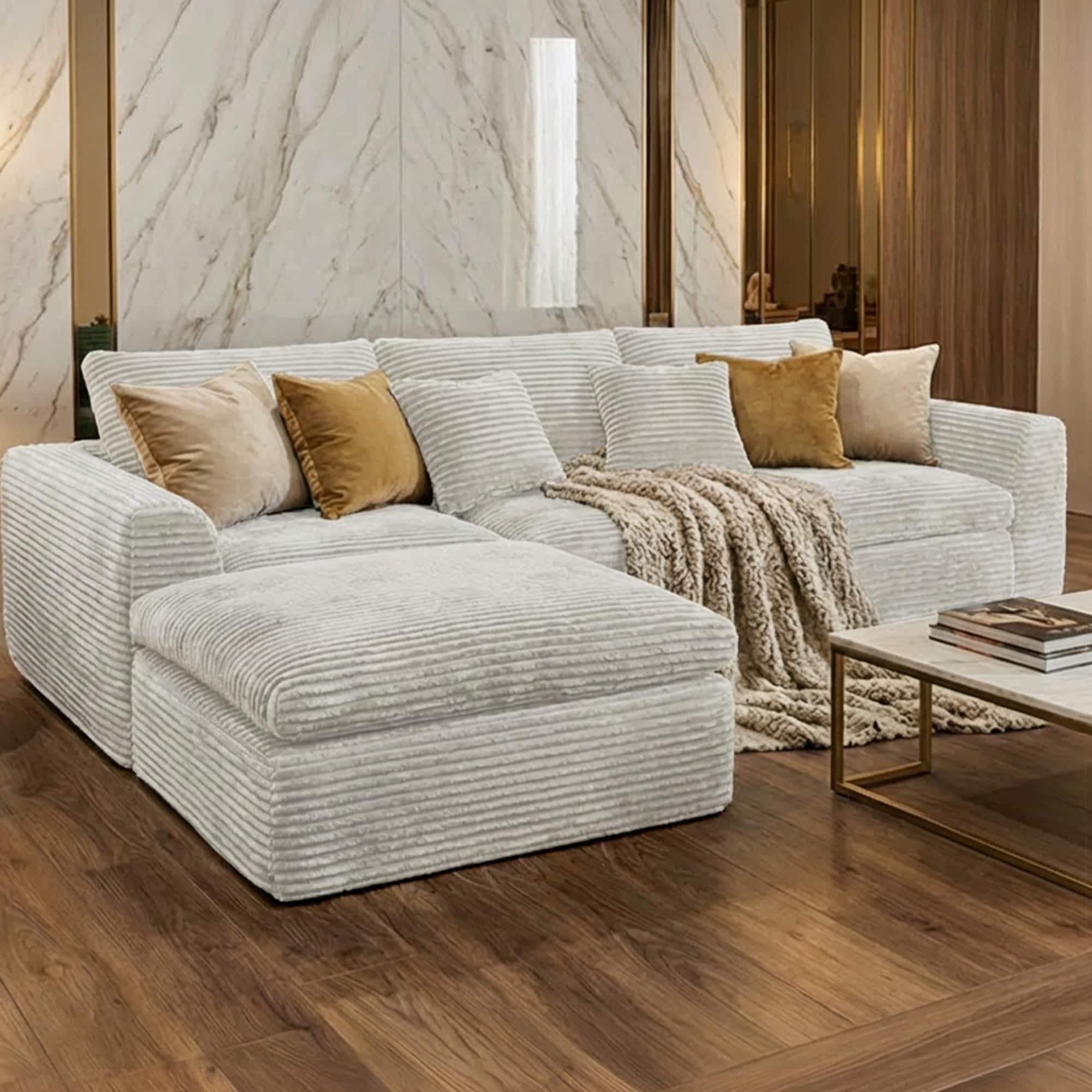 Gdfstudio Zephyrian Corduroy Foam Modular Sofa With Cloud Cushions And Convertible Design
