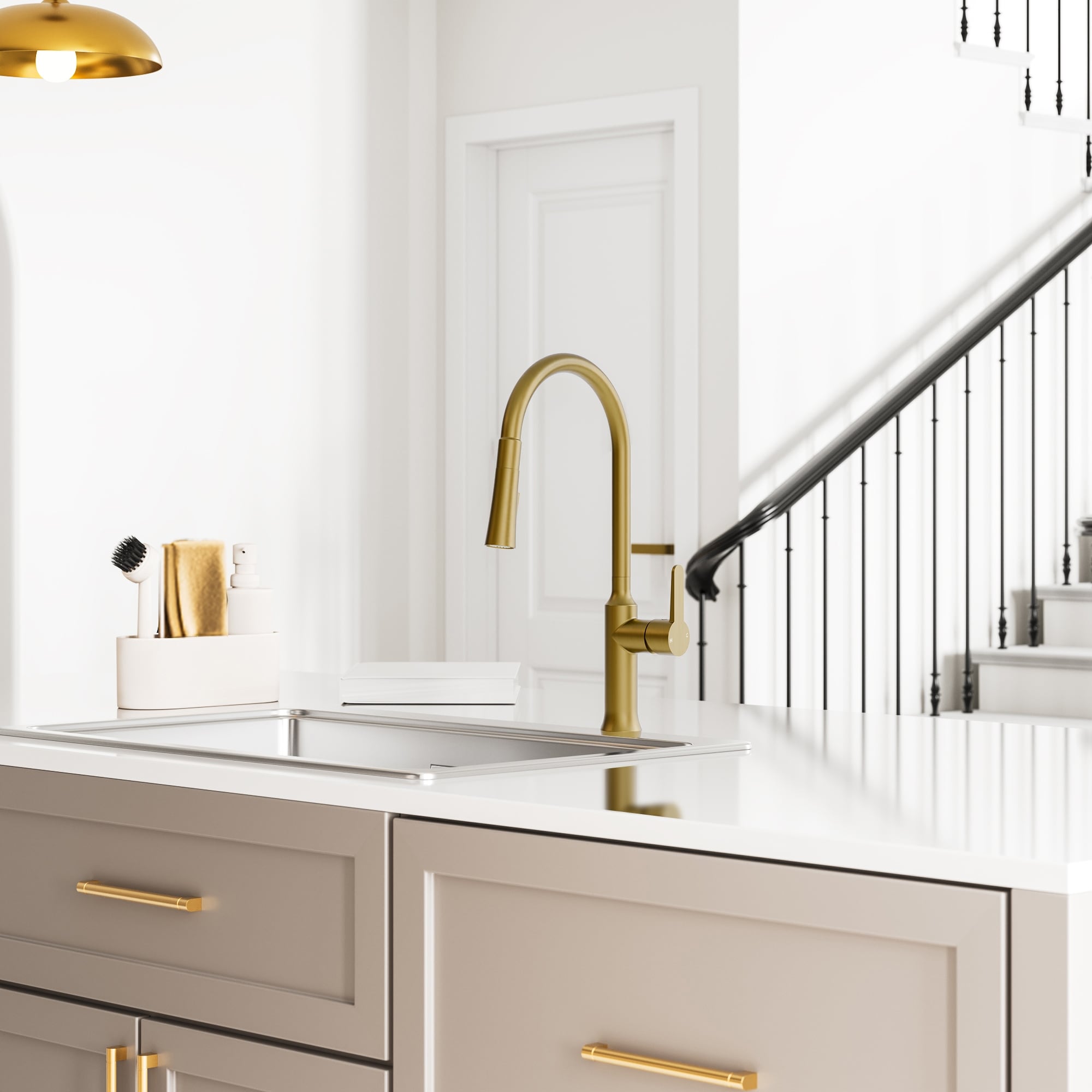 Grandjoy 18 Inch High Arc Pull Down Kitchen Faucet With 360 Swivel Dual Function Sprayer 1.8 Gpm