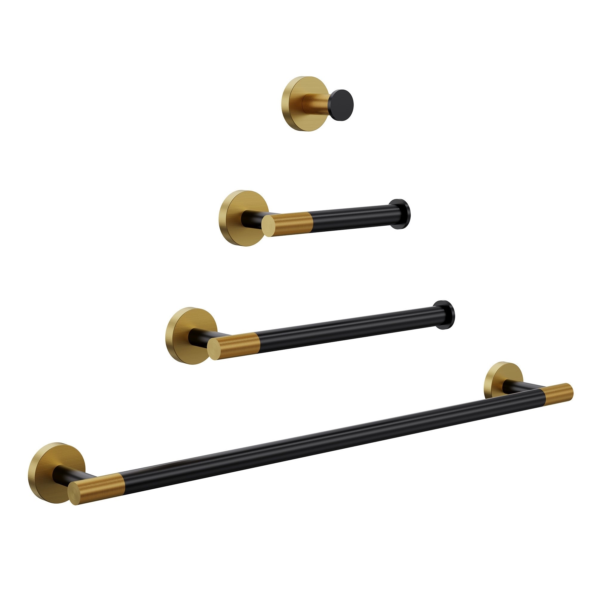Grandjoy 4 Piece Knurled Bathroom Hardware Set With Towel Bar Paper Holder Ring And Robe Hook