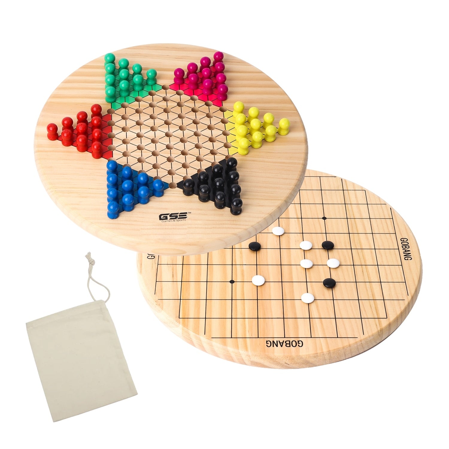 Gse 11.5 Wood 2 In 1 Chinese Checkers And Gobang Board Game With Wooden Pegs And Stones 11.5 Inch