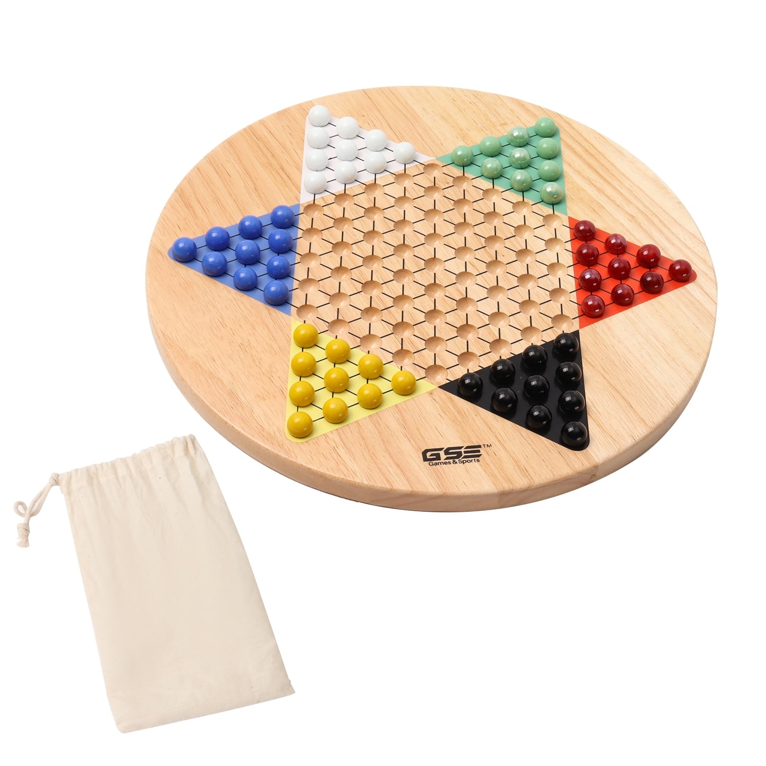 Gse 15 Jumbo Oak Wood Chinese Checkers Board Game Set With Colorful Glass Marbles 15 Inch