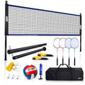 Gse Outdoor Portable Badminton Volleyball Combo Set With Net 4 Rackets 3 Shuttlecocks Volleyball Ball Pump Blue Black