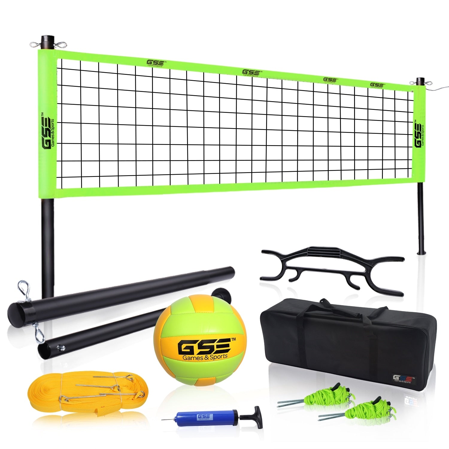 Gse Professional Portable Volleyball Complete Set With Volleyball Net Volleyball Ball Pump For Outdoor Backyard Beach Green
