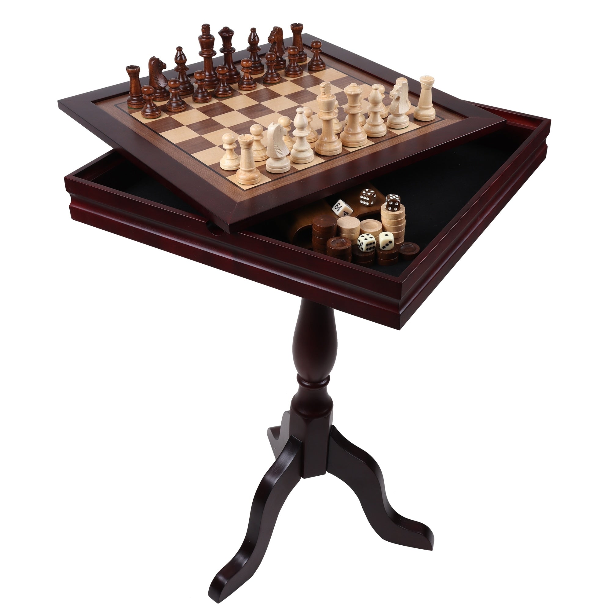 Gse Solid Wood 3 In 1 Chess Checkers Backgammon Board Game Table With Game Pieces
