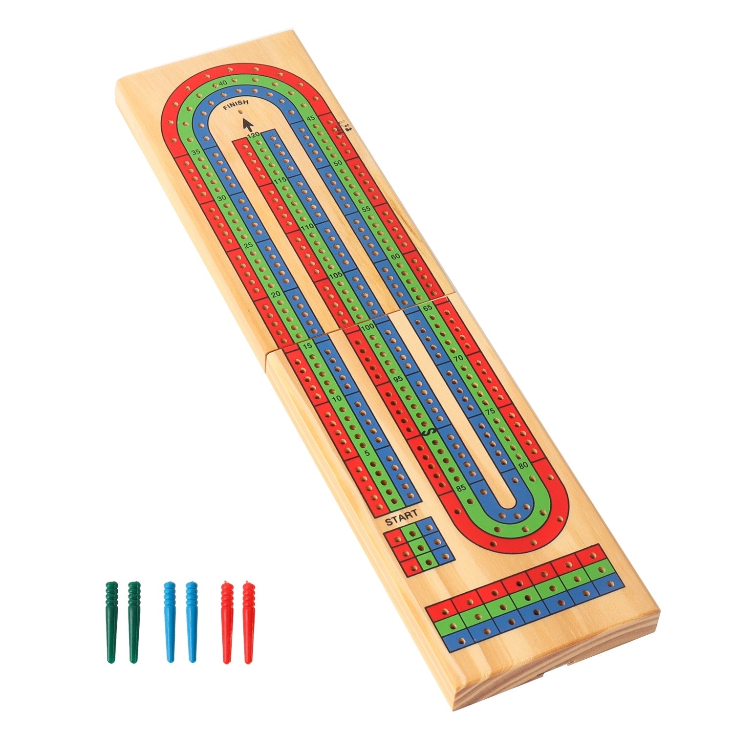 Gse Wooden Folding 3 Track Color Coded Portable Travel Cribbage Board With 6 Plastic Pegs