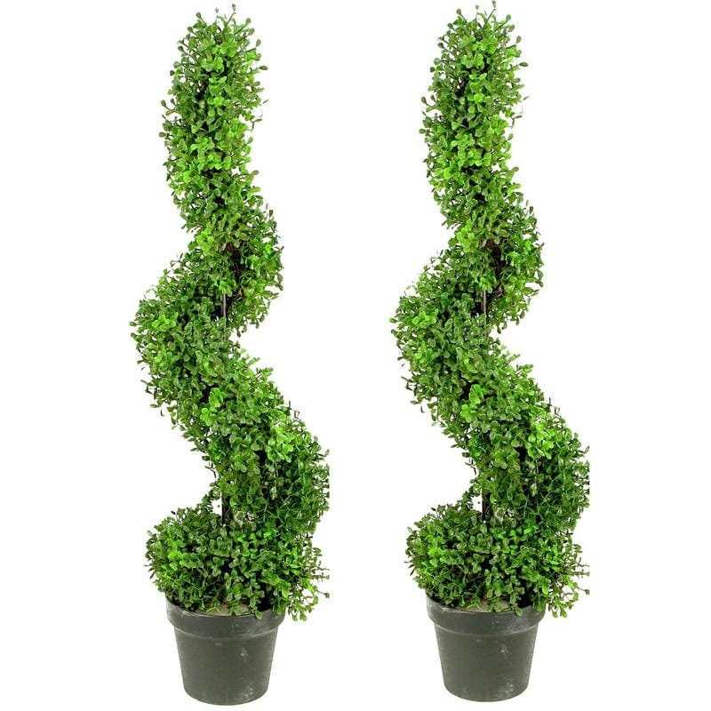 3 Foot Faux Boxwoodspiral Topiary Plant In Plastic Pots Set Of 2
