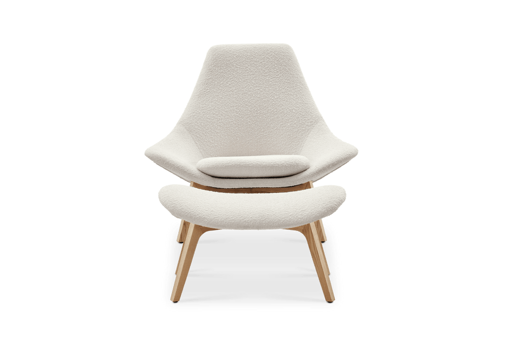 Gable Bouclé High Armchair & Ottoman Set