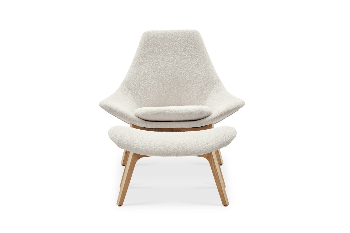 Gable Bouclé High Armchair & Ottoman Set