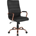 Galaxy High Back Horizontal Stitching Black Leather Executive Adjustable Swivel Office Chair With Rose Gold Frame