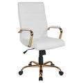 Galaxy High Back Horizontal Stitching White Leather Executive Adjustable Swivel Office Chair With Gold Frame