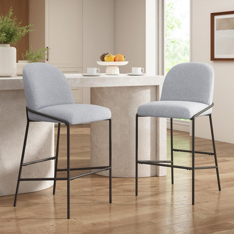 Galen Indoor Upholstered Metal Bar Stools With Gray Fabric And Antique Bronze Finish Set Of 2