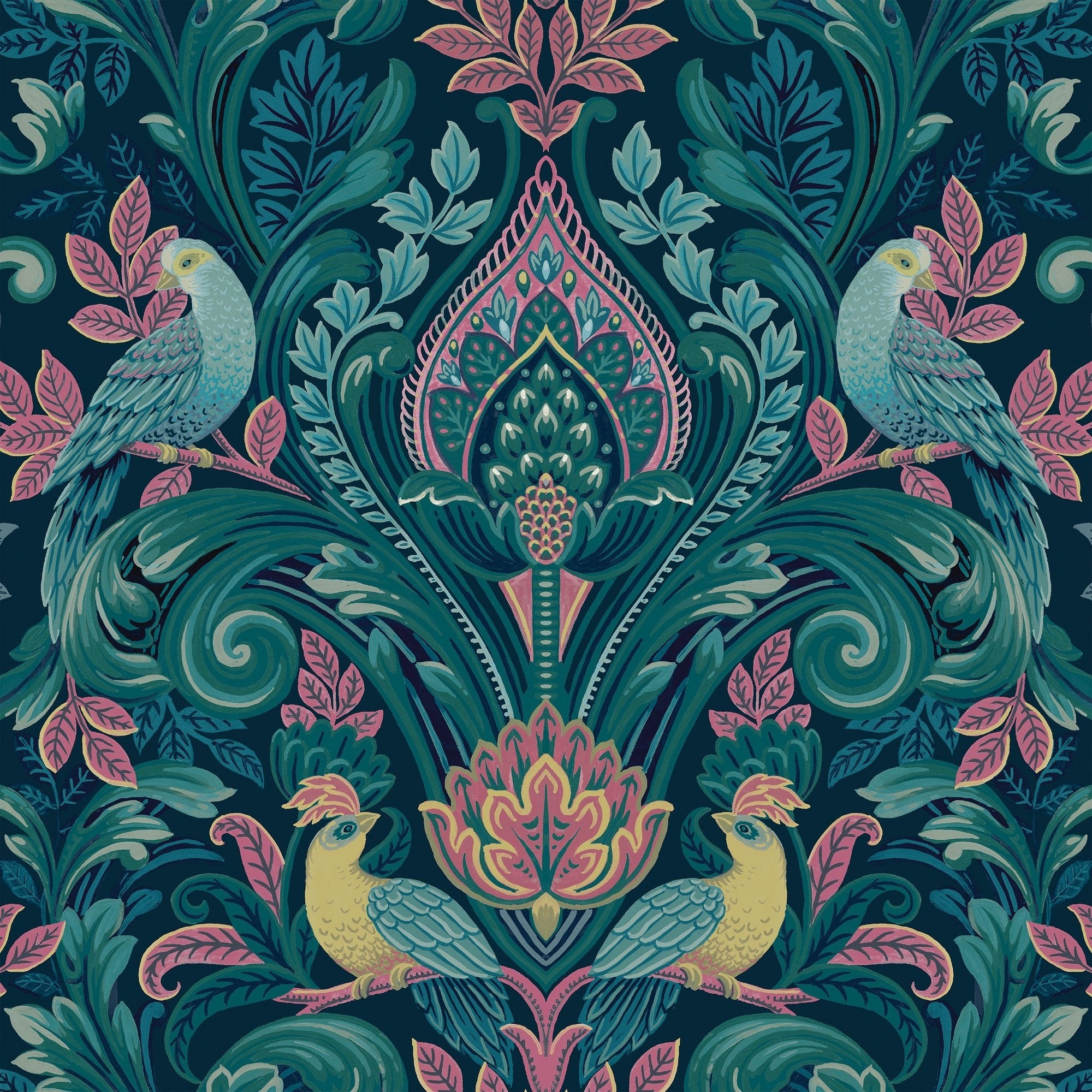 Galerie Wallcoverings Arcadia Collection Damask Bird Medallion Matte Finish Vinyl On Non Woven Wallpaper Roll