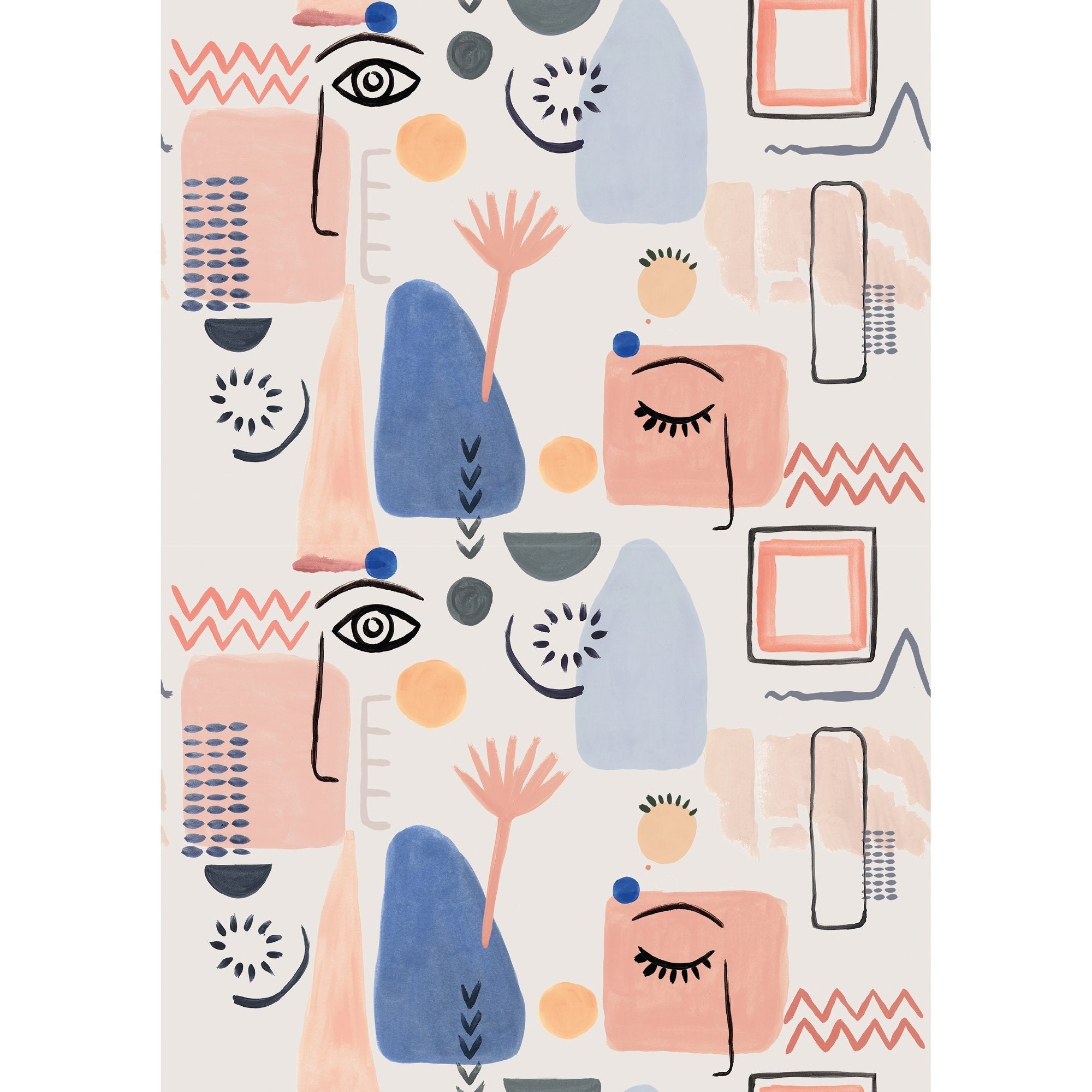 Galerie Wallcoverings Day Dreamers Collection Abstract Pink Multi Colored 78.7 Inches Wide X 9.3 Feet High 4 Panel Wall Mural