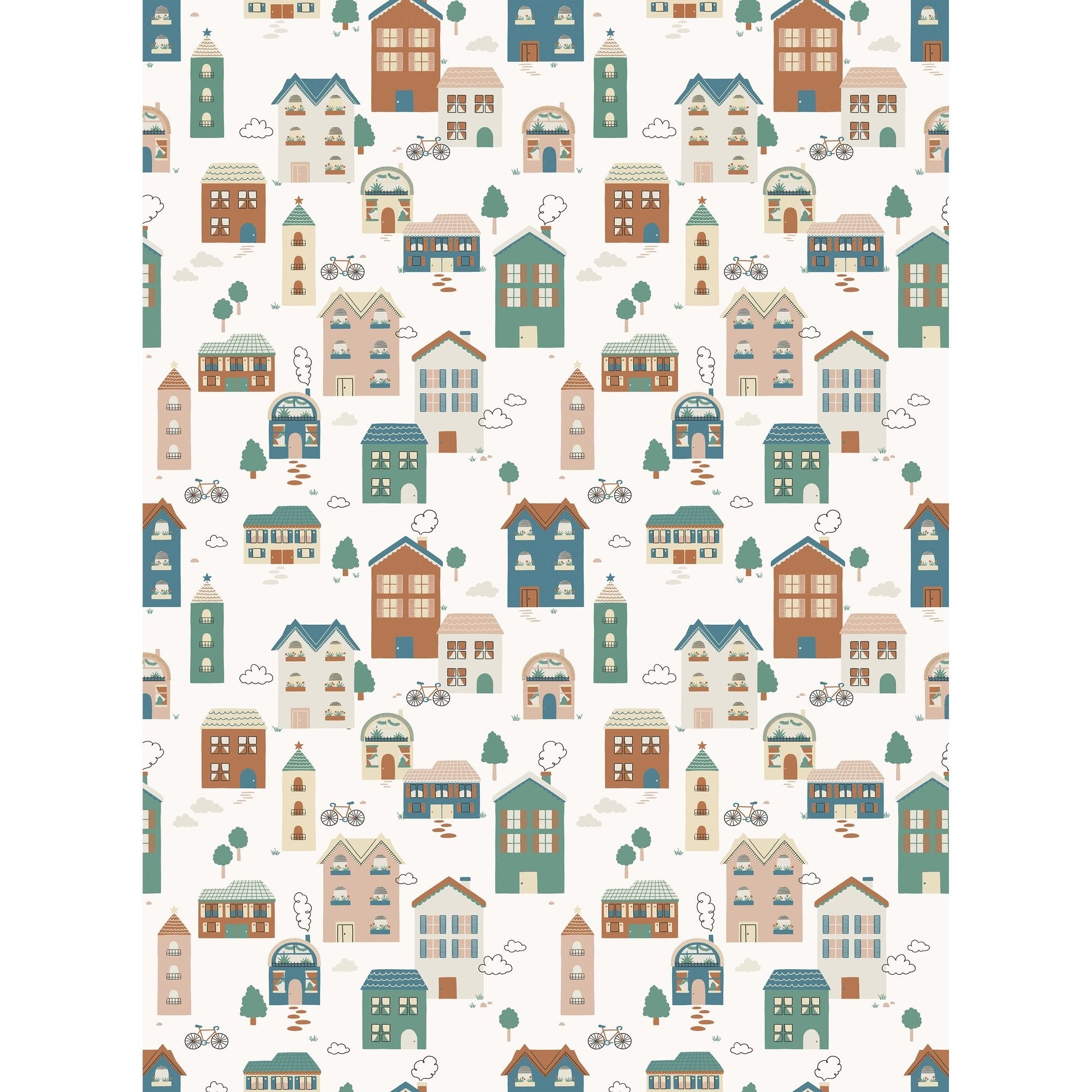 Galerie Wallcoverings Day Dreamers Collection Multi Colored Tiny Houses 78.7 Inches Wide X 9.3 Feet High 4 Panel Wall Mural
