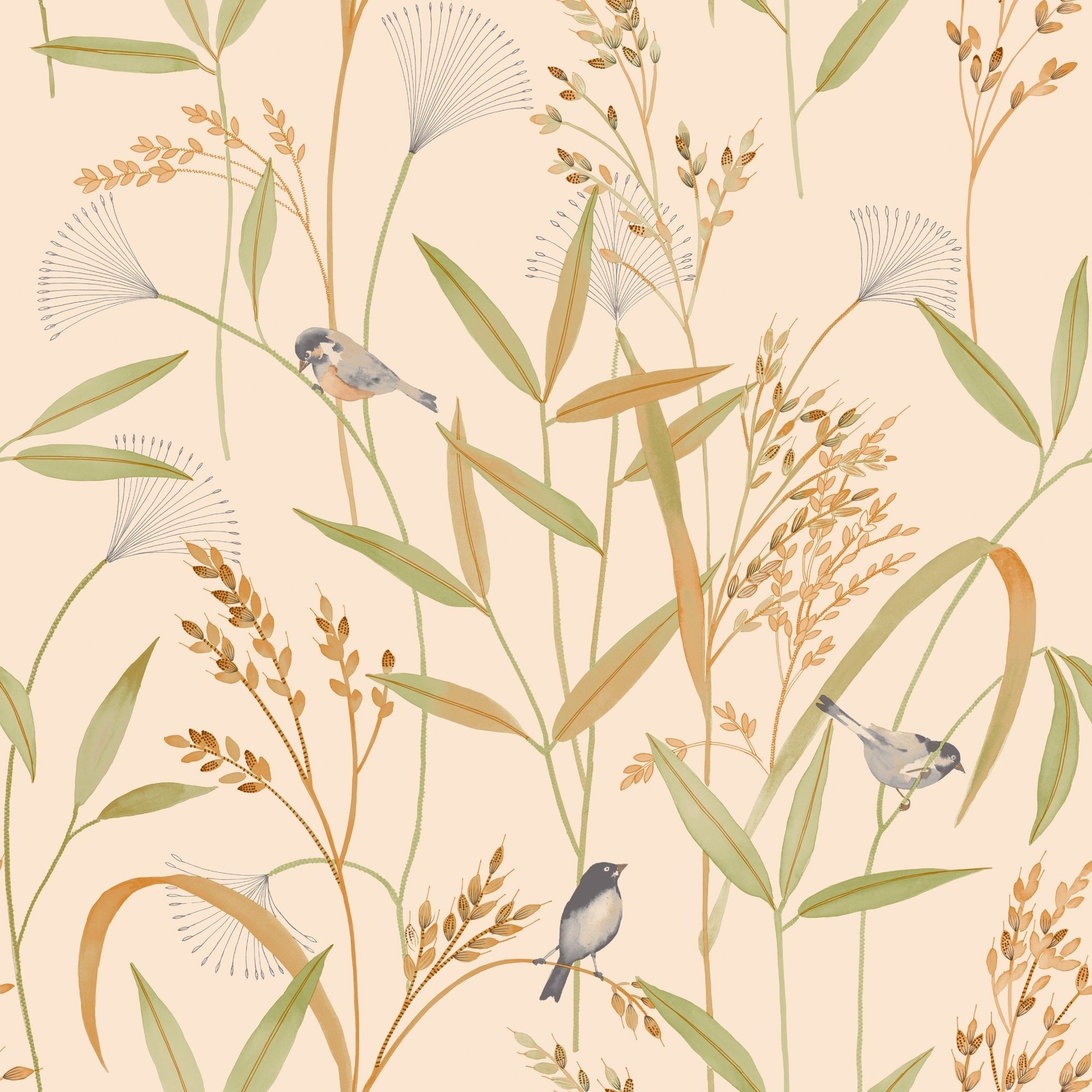 Galerie Wallcoverings Inia Collection Bird Meadow Leaf Matte Finish Vinyl On Non Woven Wallpaper Roll