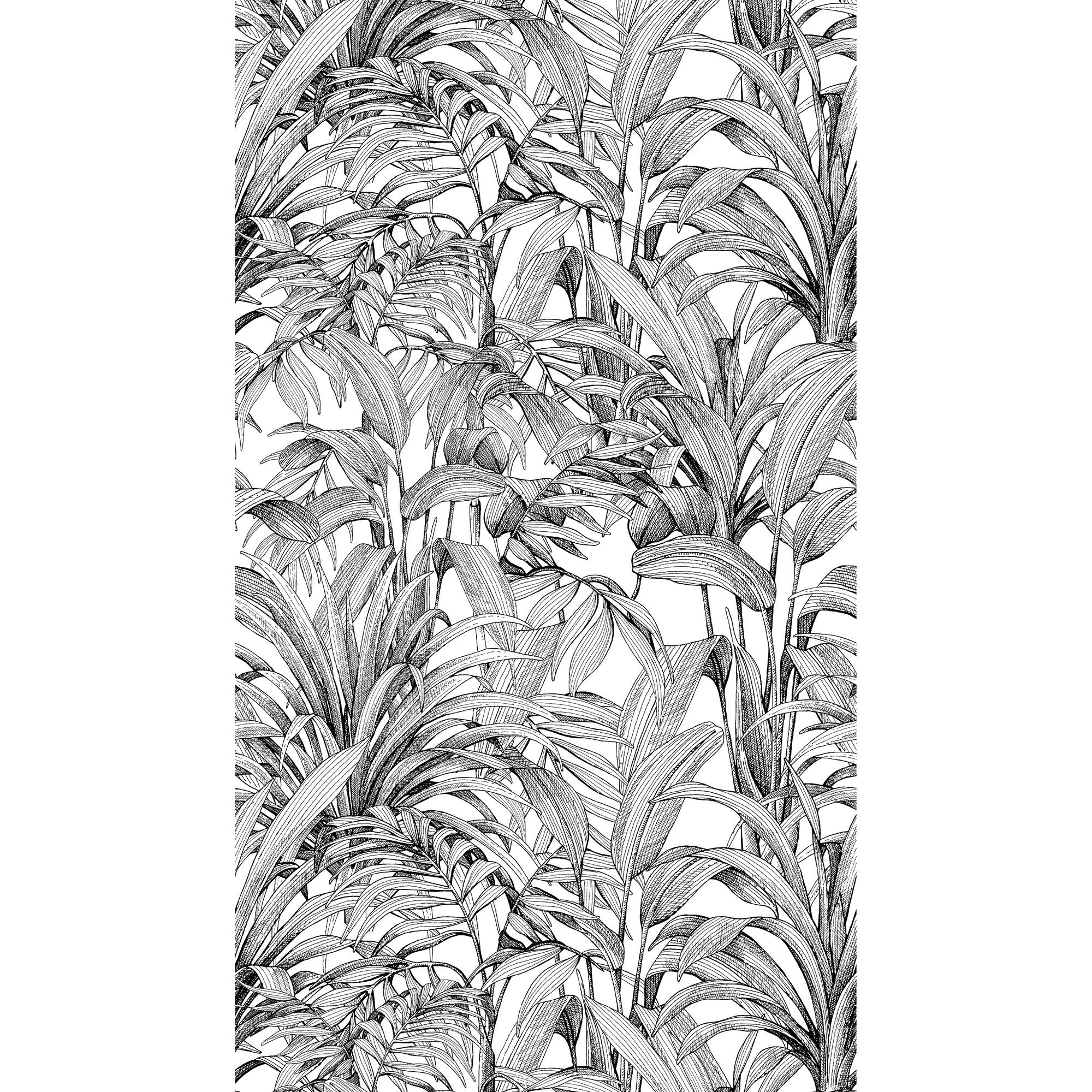Galerie Wallcoverings Orom Ii Collection Black All Over Leaves 62.5 Inches Wide X 9.18 Feet High 3 Panel Wall Mural