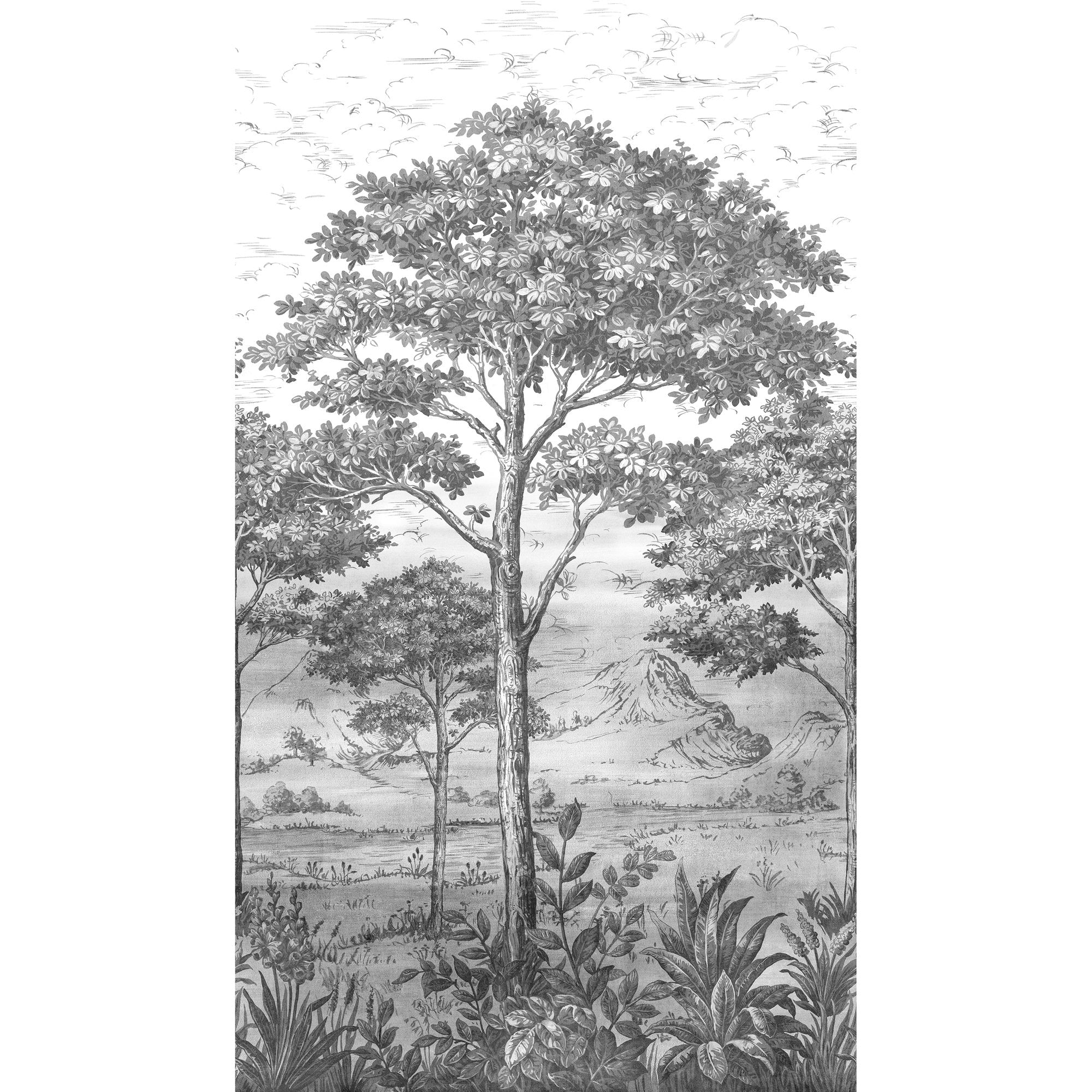 Galerie Wallcoverings Orom Ii Collection Black Trees 62.5 Inches Wide X 9.18 Feet High 3 Panel Wall Mural