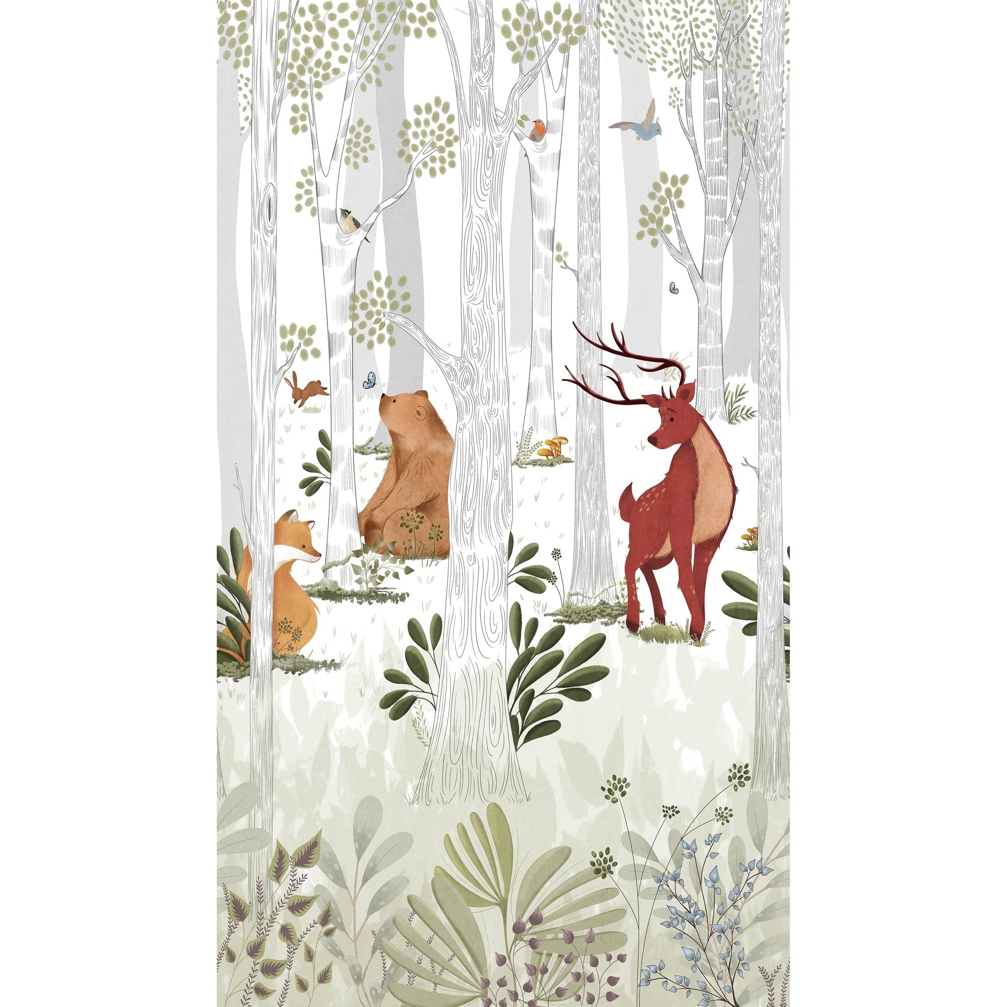 Galerie Wallcoverings Orom Ii Collection Forest Creatures 62.5 Inches Wide X 9.18 Feet High 3 Panel Wall Mural