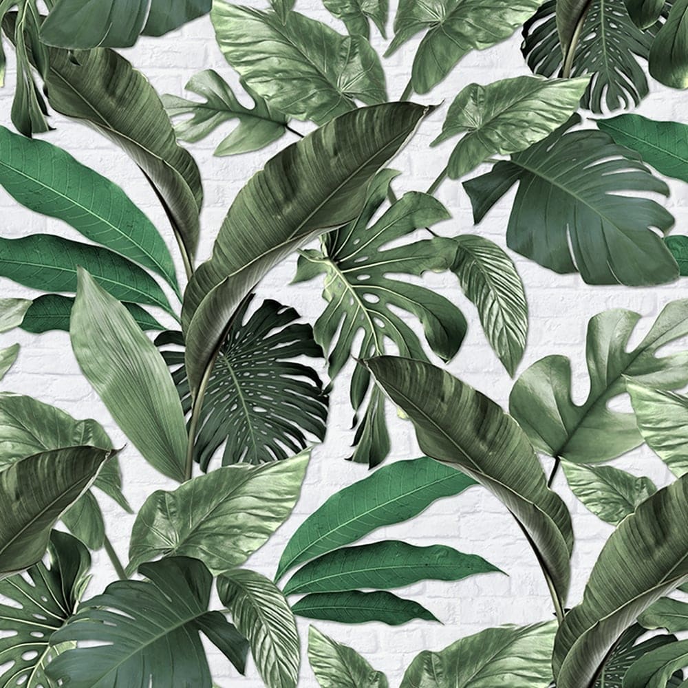 Galerie Wallcoverings The Loft Collection Tropical Leaf Brick 3 Panel Wall Mural