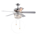 Galileo 52 Inch 5 Blade Chrome Lighted Ceiling Fans With Crystal Bowl Shade Remote Controlled
