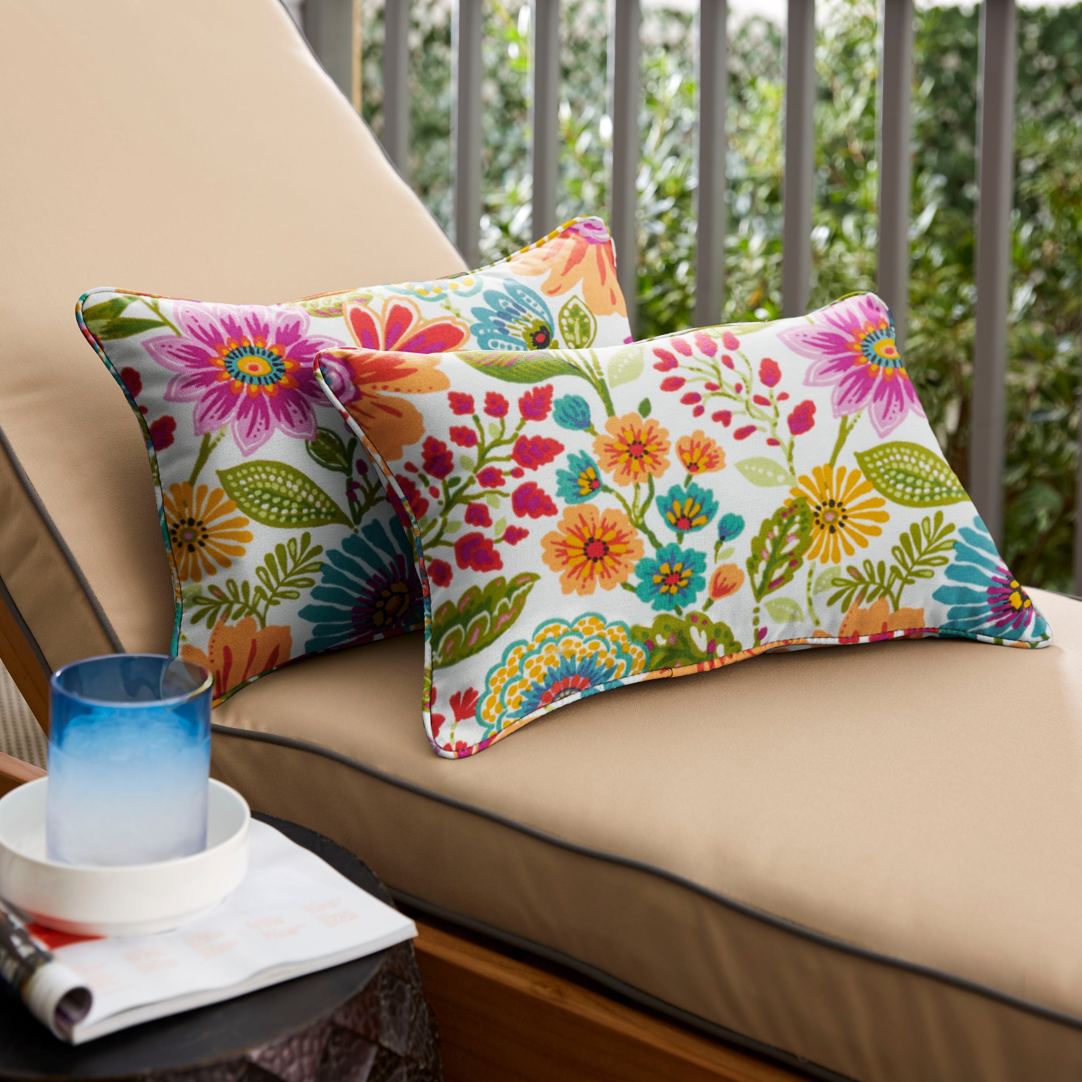 Galliford Multi Floral Indoor Outdoor 13 X 20 Inch Corded Pillow Set