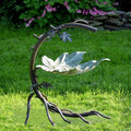 Galvanized Maple Leaf Bird Bath With Birds