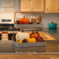 Galvanized Metal 2 Tiered Rectangular Serving Tray Gray