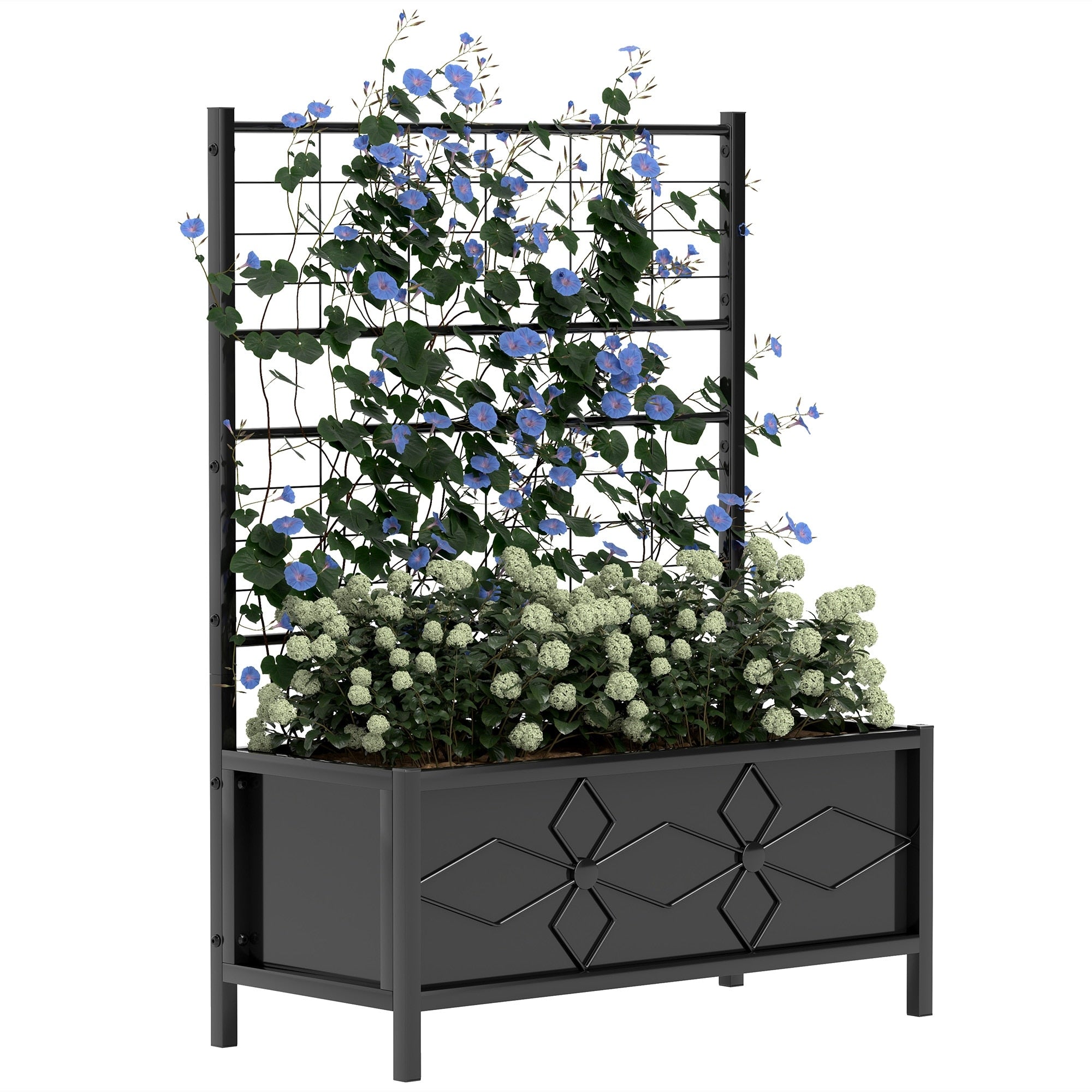 Galvanized Raised Garden Bed With Trellis For Climbing Vines Vegetables Flowers Outdoor Planter Box 35.4 X 15.7 X 47.2