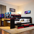 Gaming Daybed With Desk And Led Lights Wooden Bed Frame With Storage Drawers Charging Station Bookcase Headboard